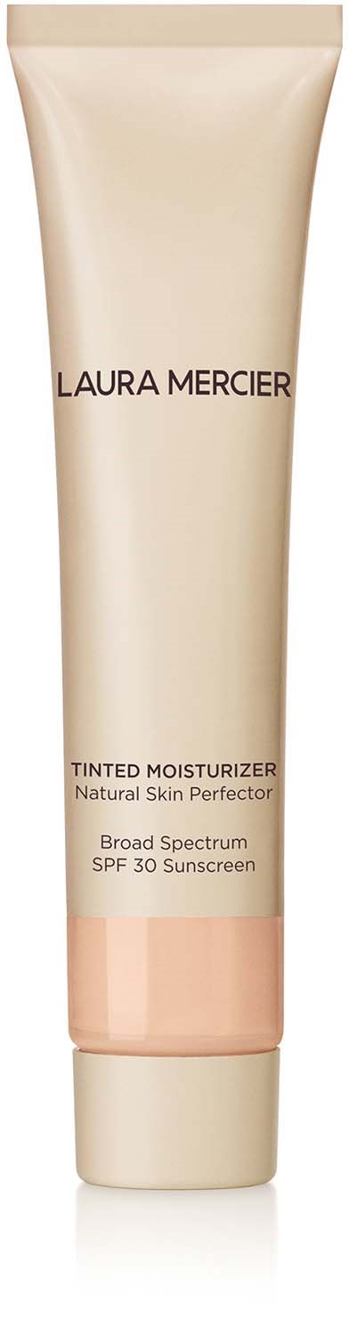 En beige tub med Laura Mercier lätt foundation med SPF 30 för naturligt, bredspektrum solskydd.