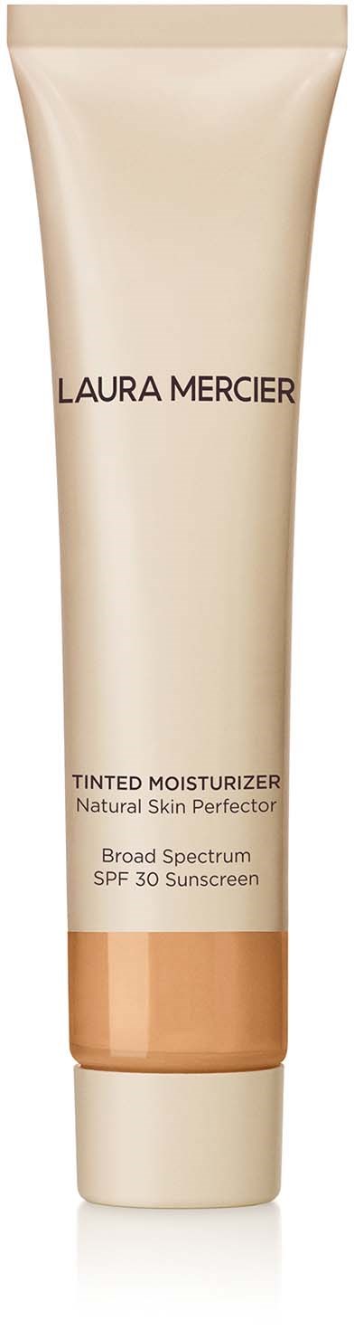 En beige tub med Laura Mercier färgad fuktighetskräm med SPF 30, som skyddar broad spectrum.