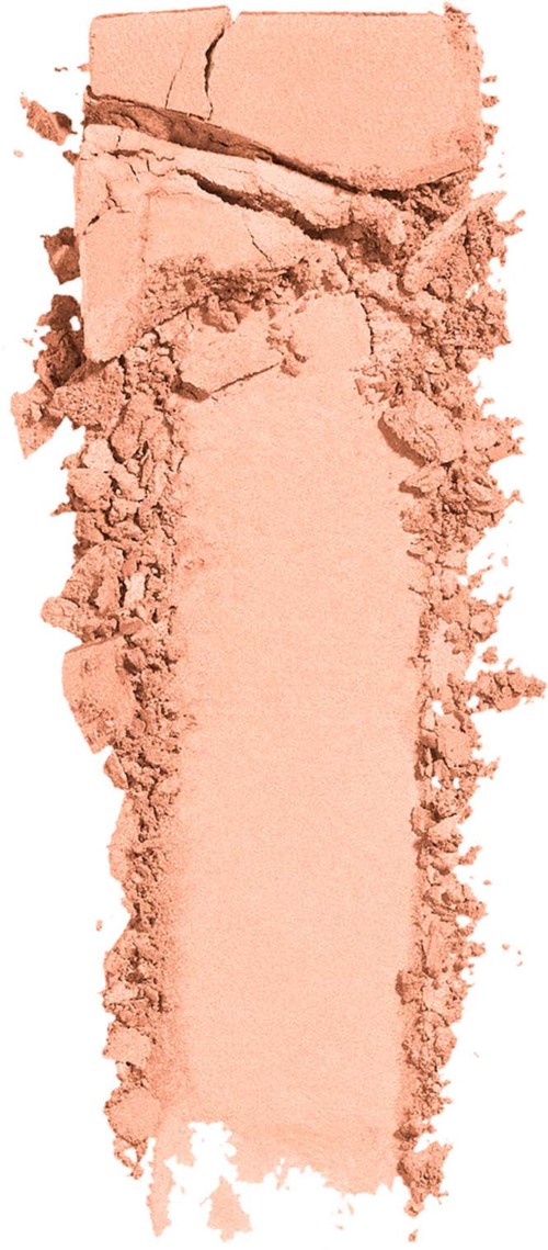 Et ødelagt rosa makeup-pulver med rektangulær form og spredt pulver rundt kantene.