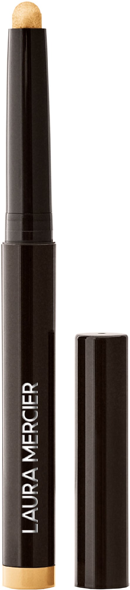 En svart Laura Mercier makeup-stift med avtaget lock, som visar en beige kräm inuti.