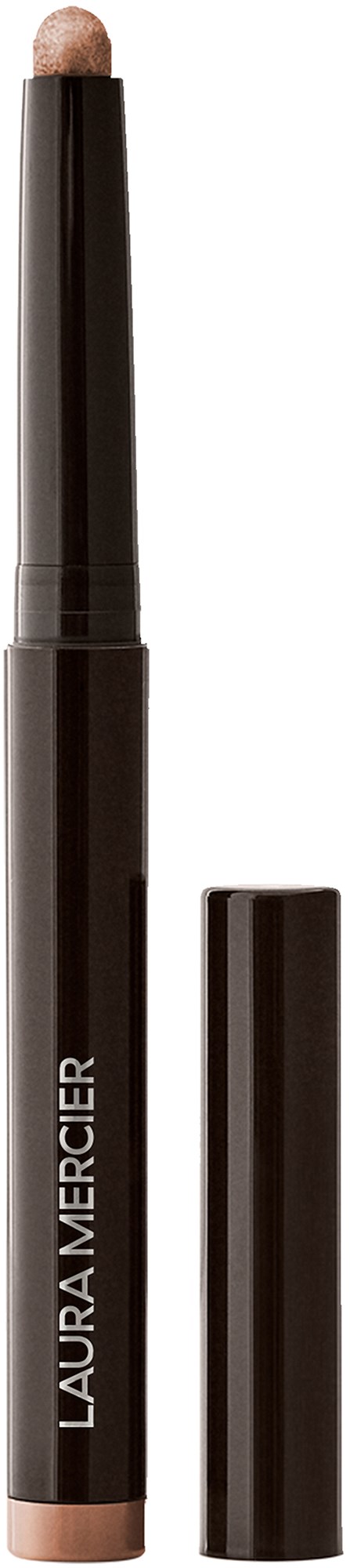 En svart penna med beige spets och ett separat svart lock, märkt 'LAURA MERCIER' på kroppen.