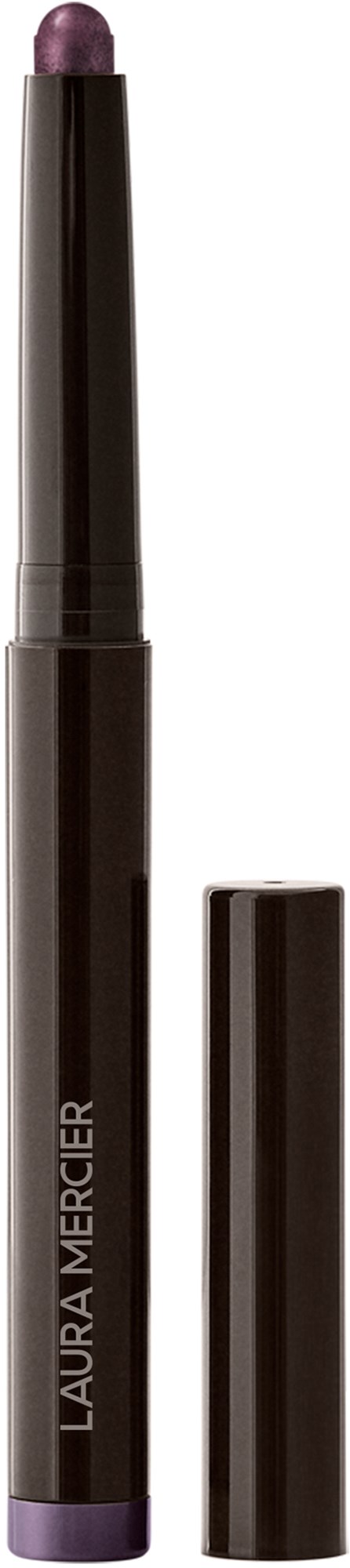 En lila läppenna med svart behållare märkning 'LAURA MERCIER' och avtagbart lock.