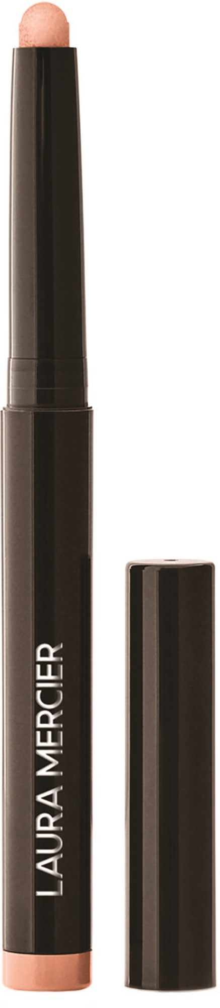 En svart Laura Mercier-makeuppenna med beige spets och separat lock.