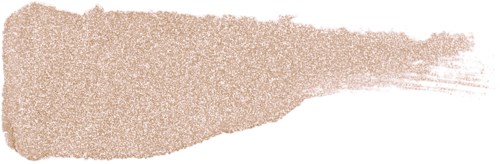 En kosmetikborste i roséguld som visar puder på den, mot en vit bakgrund.