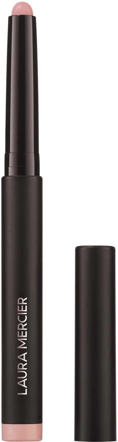 Laura Mercier huulibalsami mustassa putkessa, jossa yläkansi on poistettu, ja sisällä on vaaleanpunainen balm.
