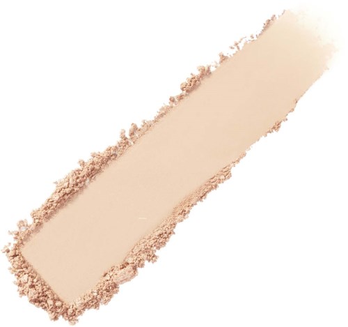 Ett beige makeup- eller ansiktspuder med skarpa kanter, placerat på en vit bakgrund.
