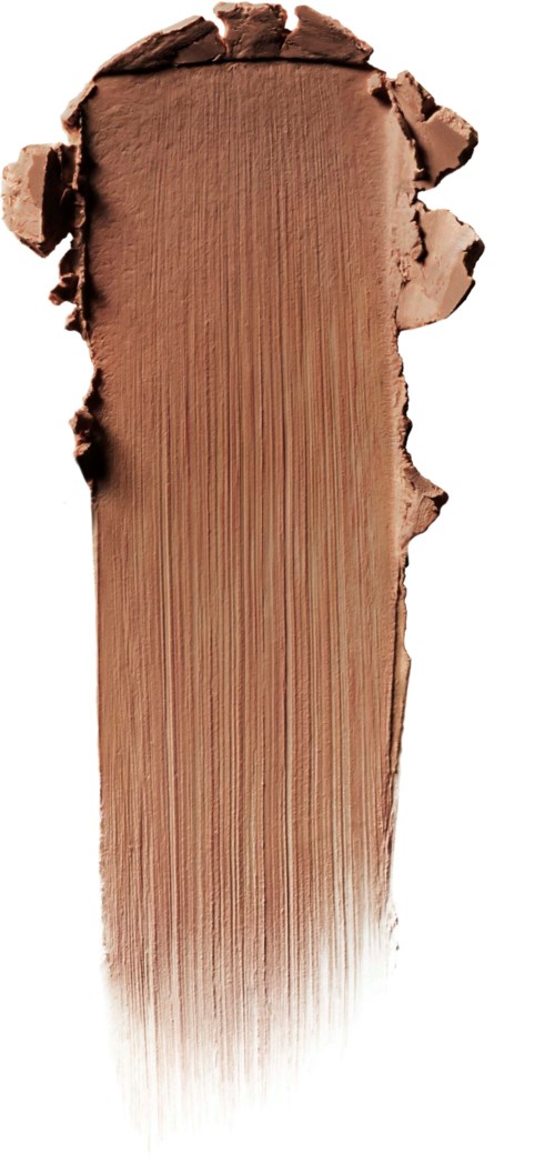 A thick, smooth swatch of brown makeup or paint on a white background.
