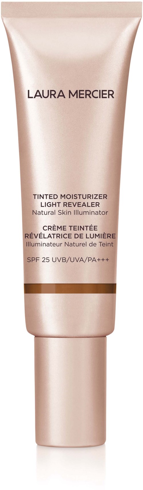 En tub med Laura Mercier färgad fuktighetskräm med SPF 25, för en naturlig lyster och hudbelysning.