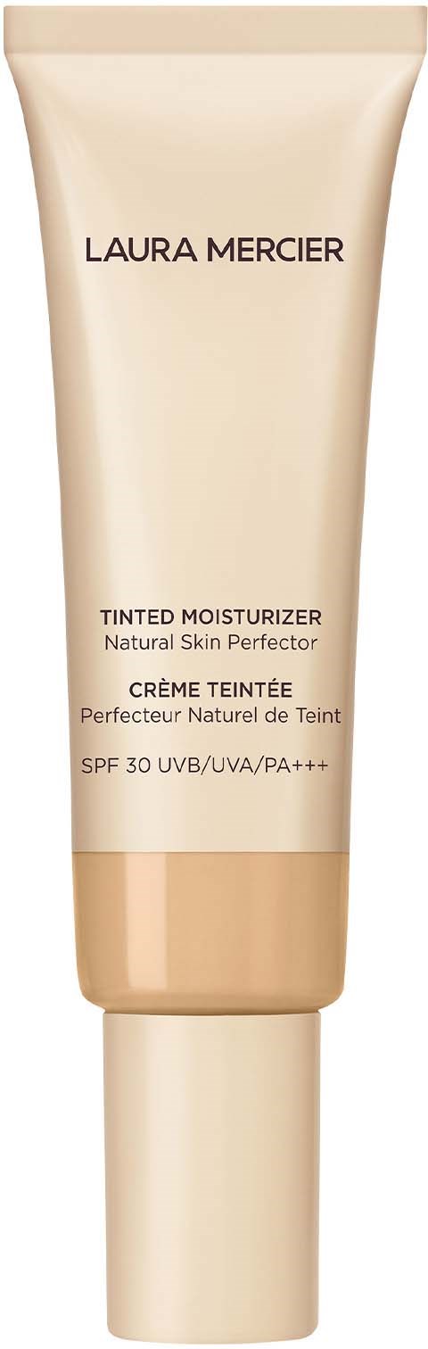 En beige tube märkta Laura Mercier färgat fuktighetskräm med SPF 30. Det är en hudvårdsprodukt.