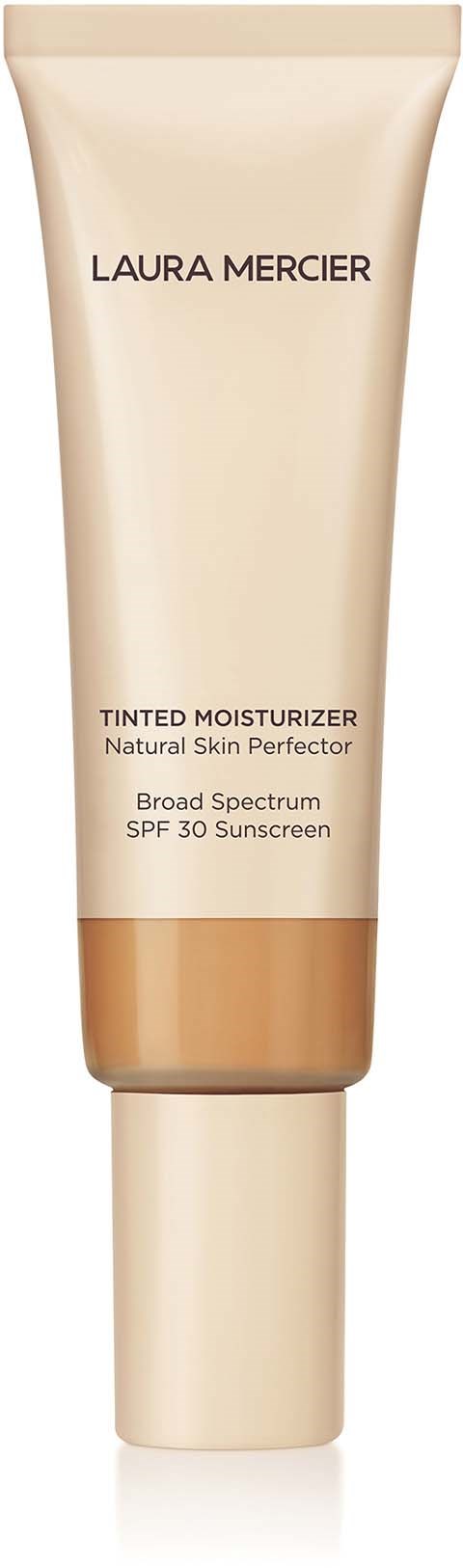 En beige tub av Laura Mercier tonad fuktighetskräm med SPF 30 och bredspektrumskydd.