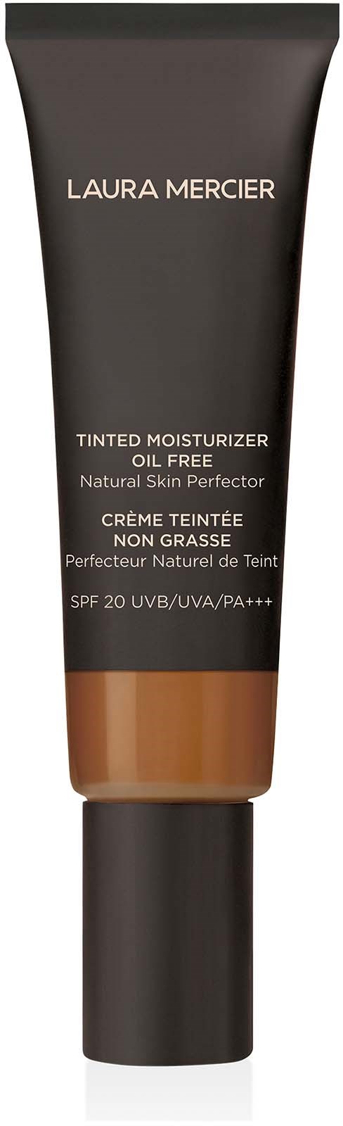 Laura Mercier sävytetty päivävoide SPF ja musta korkki. Säilykepakkaus on pääosin musta ja siinä on ruskea alaosa.