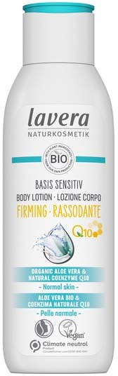 Lavera body lotion with organic aloe vera and Coenzyme Q10, designed for sensitive skin, vegan and climate neutral.