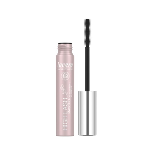 Pink mascara tube with a black brush and silver cap. Label says 'Layer' and 'High Lash Mascara'.