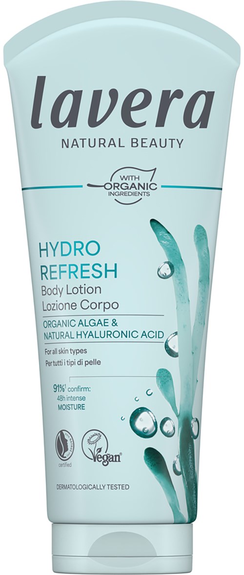 Lavera Hydro Refresh kroppslotion innehåller naturliga ingredienser, är vegansk, lätt och lovar att återfukta och fräscha huden med 96%.