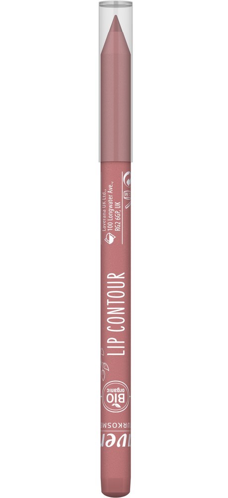 A pink lip contour pencil with a cap on a white background.