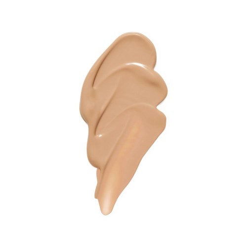 A smear of beige-colored cream or lotion on a white background.