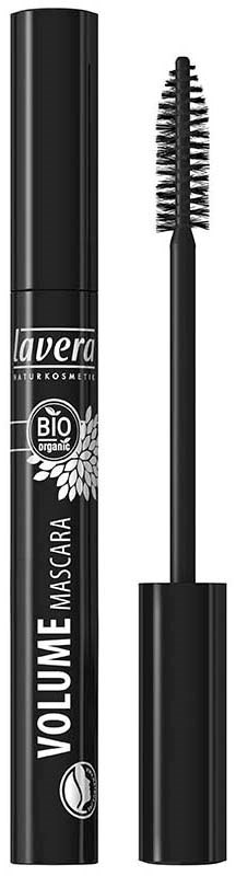 Black mascara tube with a wand, labeled "Lavera Volume Mascara" and indicating it is organic.

sv-SE: Svart mascara förpackning med en borste, märkt "Lavera Volume Mascara" och visar att den är ekologisk.

nb-NO: Svart mascara rør med børste, merket "Lavera Volume Mascara" og indikerer at den er økologisk.

da-DK: Sort mascara rør med børste, mærket "Lavera Volume Mascara" og angiver, at den er økologisk.

fi-FI: Musta ripsiväriputki ja harja, merkattu "Lavera Volume Mascara" ja kertoo, että se on luomutuote.

de-DE: Schwarze Mascara-Röhre mit Bürste, beschriftet "Lavera Volume Mascara" und zeigt, dass sie Bio ist.

nl-NL: Zwart mascara tube met kwast, gelabeld "Lavera Volume Mascara" en geeft aan dat het biologisch is.

pl-PL: Czarna tusz do rzęs z szczoteczką, oznaczona jako "Lavera Volume Mascara" i wskazuje, że jest ekologiczna.