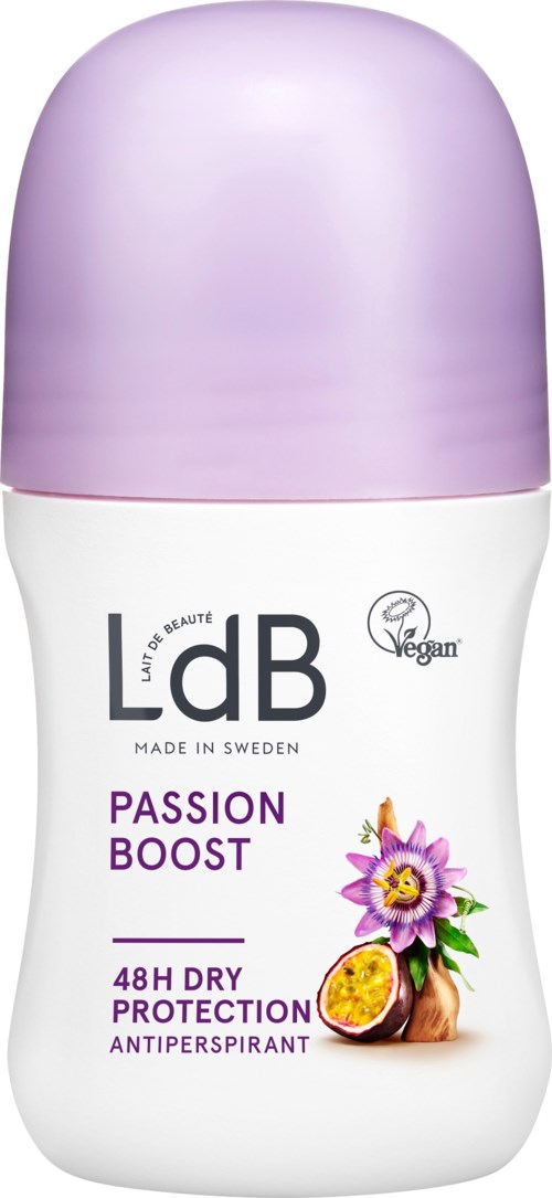 Deorollstift mit Passionsfrucht und Passionsblume, bietet 48 Stunden Trockenheitsschutz und ist vegan.