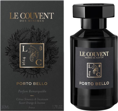 Een zwart parfumflesje en doos met goud en wit tekst, met bloem- en oogontwerp, promotie voor een geur.