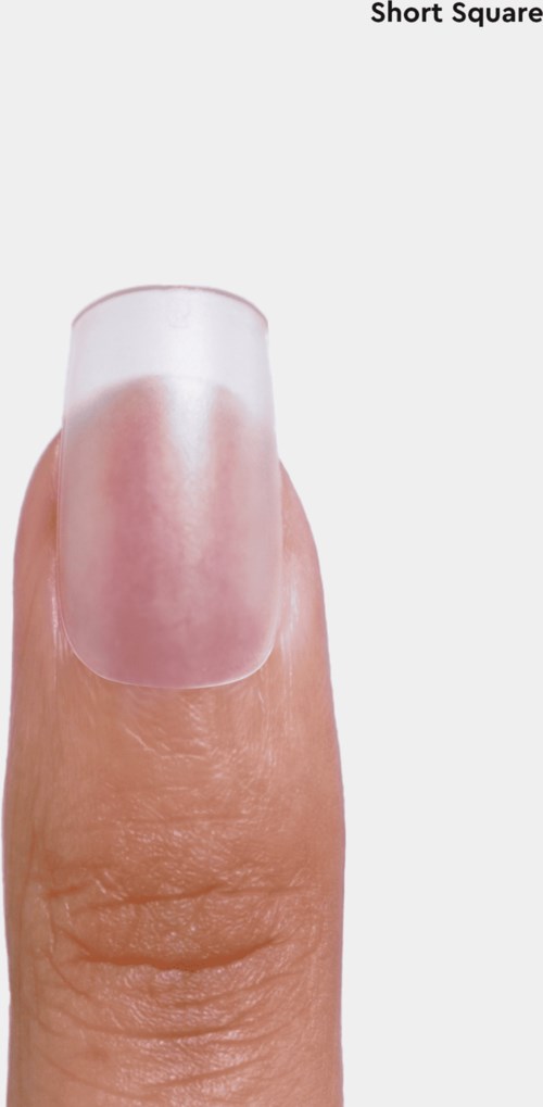 A close-up of a human finger with a clear, shiny nail, and part of the skin visible.