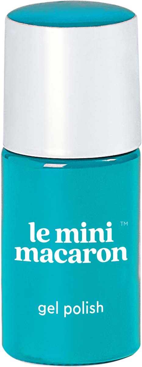 En liten, blå flaska märkt 'le mini macaron gel polish' med vit lock.