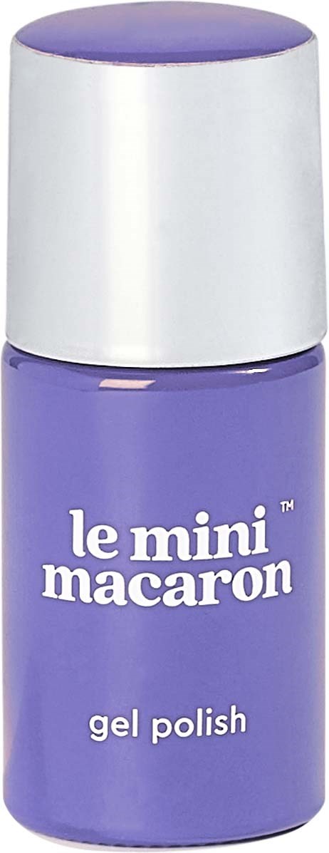 A small purple bottle of gel polish with a white cap and 'le mini macaroon' written on it.