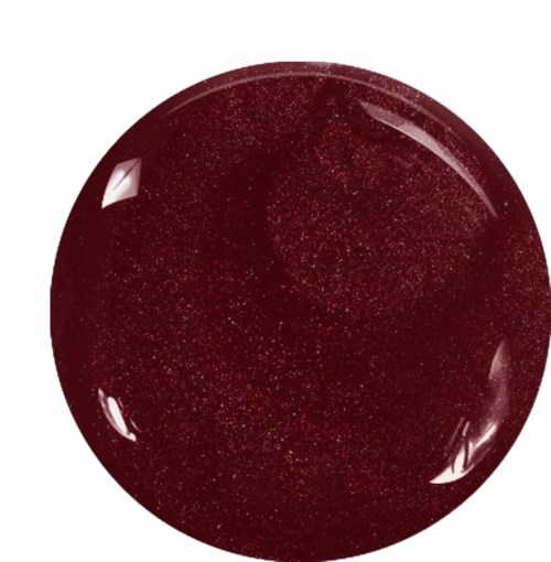 En glänsande, mörkröd sfär med små glitterpatchar inuti, liknar en ädelsten eller marmor.
