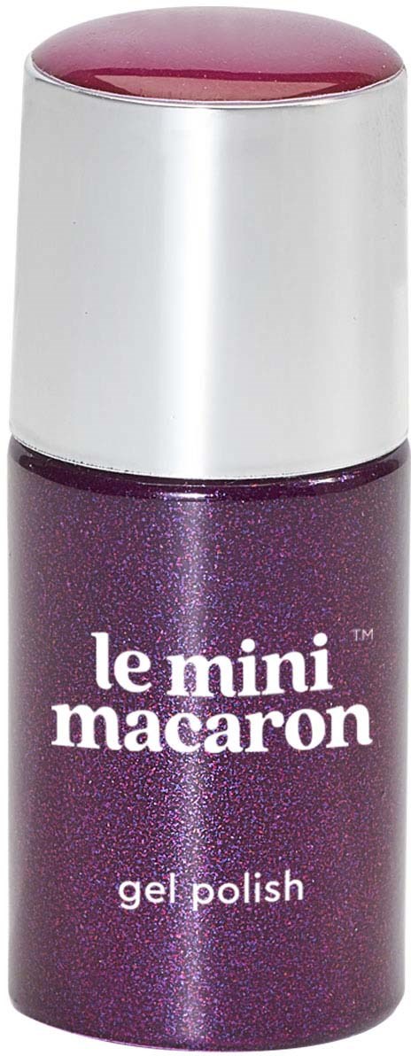 Small bottle of purple gel nail polish with a silver cap, labeled "le mini macaron."