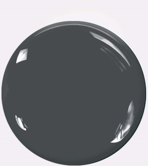 A black, shiny spherical object with reflections on its surface.