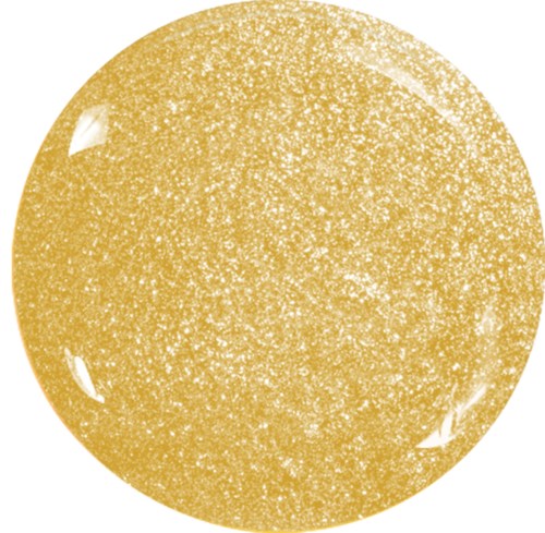 En stor guldfärgad boll med glittrar, glänsande och texturerad yta. Den ser ljus och dekorativ ut.