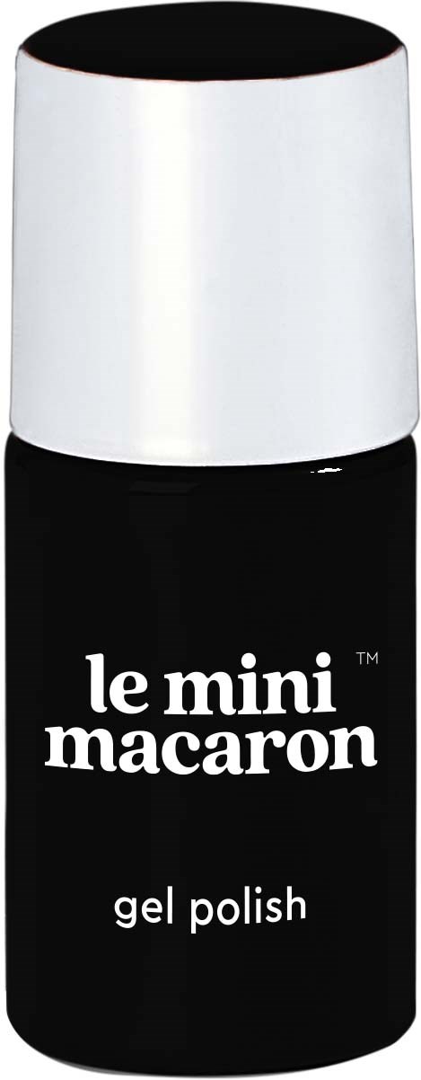 A small black bottle with a white cap, labeled 'le mini macaron gel polish.'