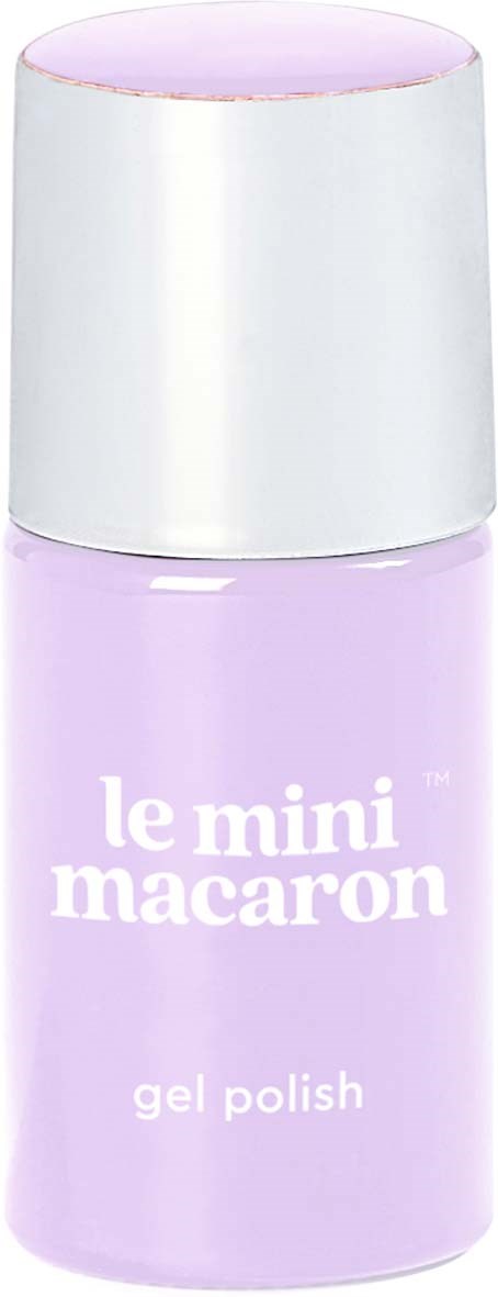 A small bottle of lilac gel nail polish with a white cap, labeled 'le mini macaron'.