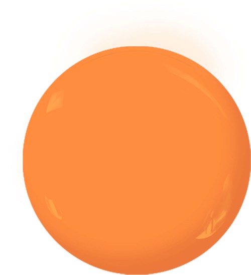 A large orange sphere with shiny reflections on a light background.