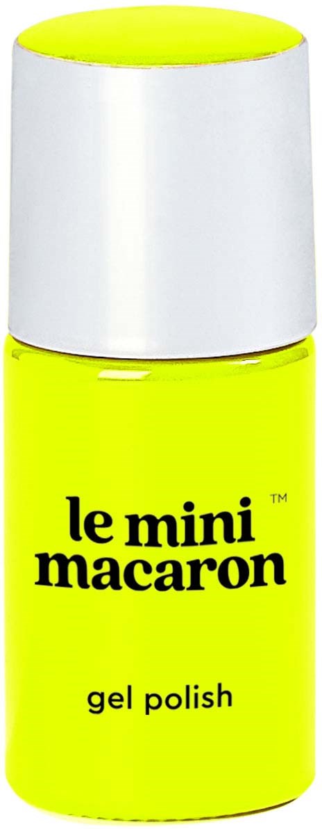 Ljusgul flaska med vit kork, märkt 'le mini macaron gel polish' för naglar.