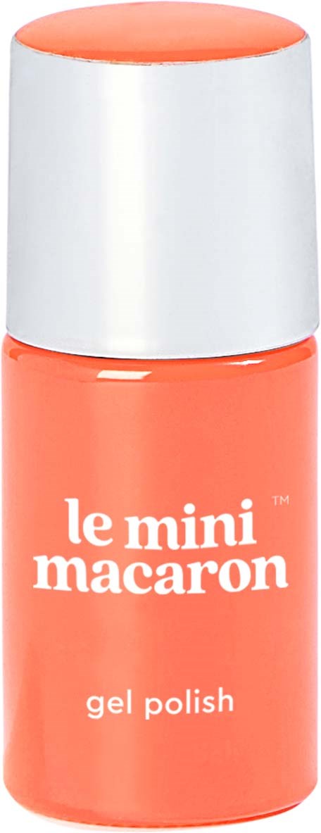 En liten orange flaska märkt 'le mini macaron gel polish' med en vit kork.