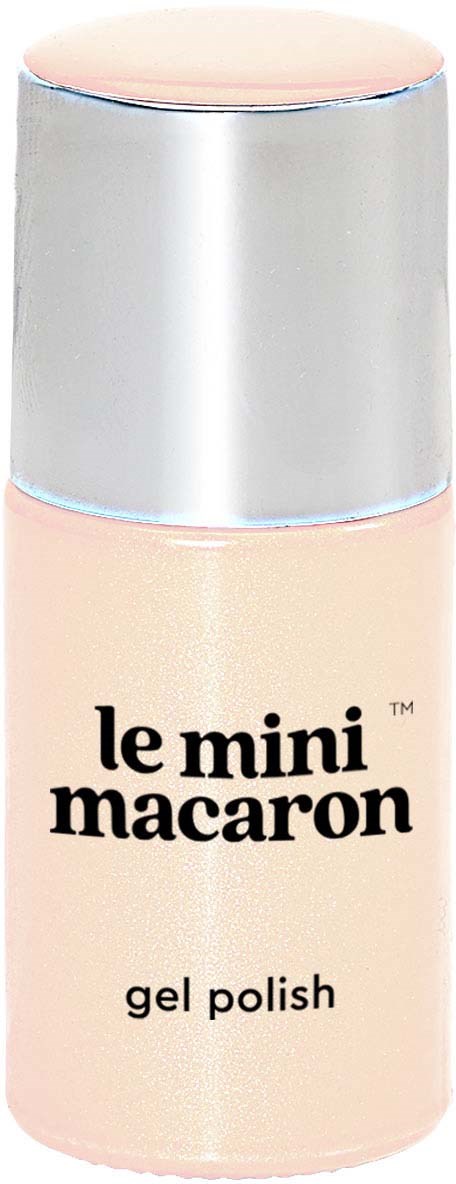 A small bottle of Le Mini Macaron gel nail polish in pastel pink with a silver cap.