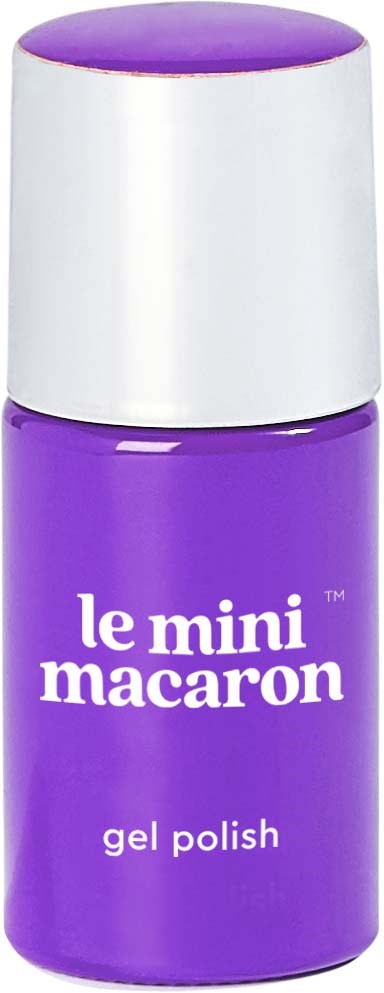 A small purple bottle of gel nail polish labeled 'le mini macaroon' with a white cap.