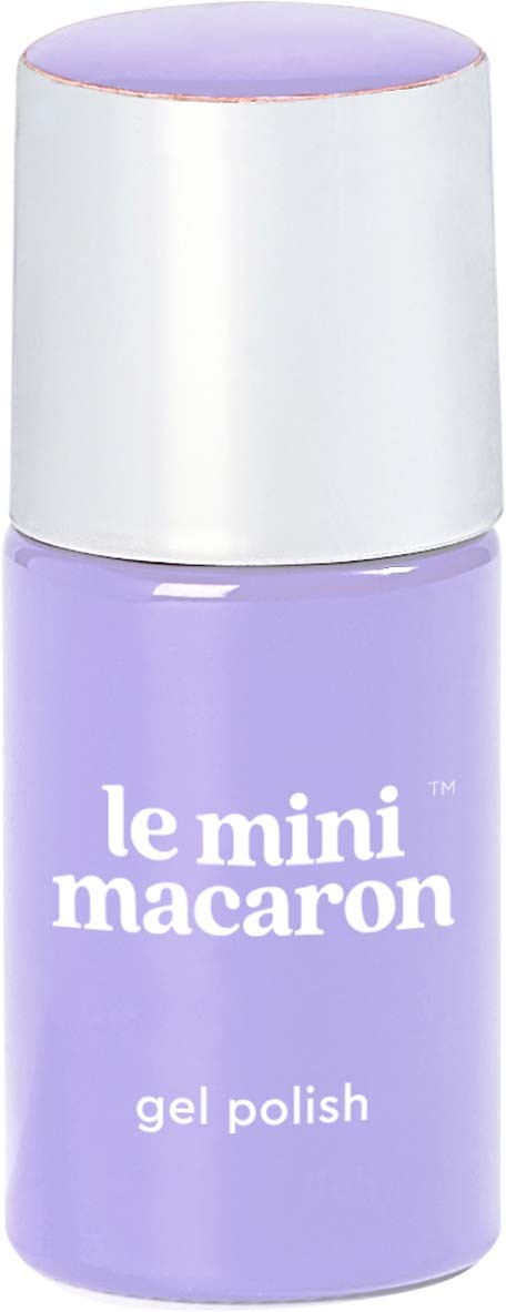 A small purple bottle of gel polish with a white cap, labeled 'le mini macaron'.