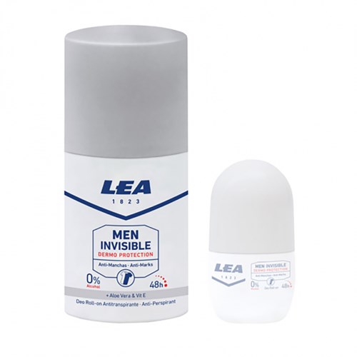 A stick deodorant and its cap with LEA Men Invisible label, designed for anti-marks and 48-hour protection.