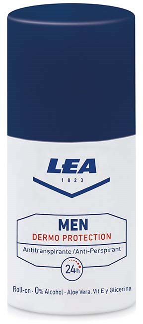 Ein Herren-Roll-On-Deodorant mit Dermo Protection, 24-Stunden-Antitranspirant, alkoholfrei, mit Aloe Vera, Vitamin E und Glycerin.