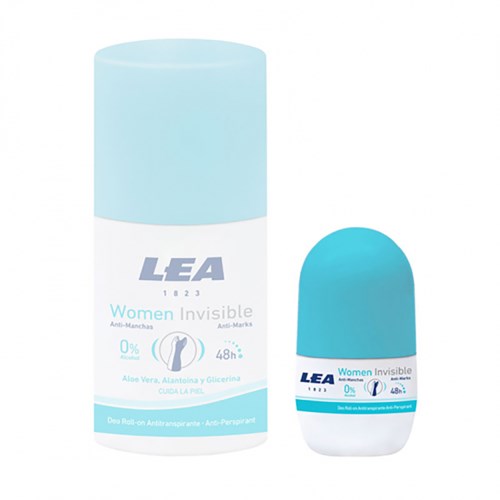 En deodorant- och antiperspirant-sticka för kvinnor, märkt 'LEA Women Invisible' med 0% alkohol, aloe vera och varar i 48 timmar.