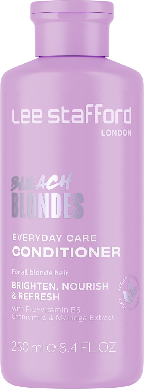 Lavender bottle of Lee Stafford Blonde Conditioner for hair care, with vitamins and plant extracts, 250 ml.
