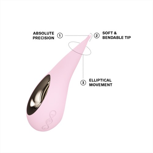 This is an illustration of a pink device with a soft, bendable tip, designed for precise, smooth movements.