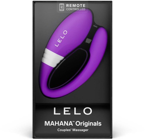 Lila Paare-Massager mit Fernbedienung in Verpackung. Marke LELO, Modell MAHANA. Für Intimität konzipiert.