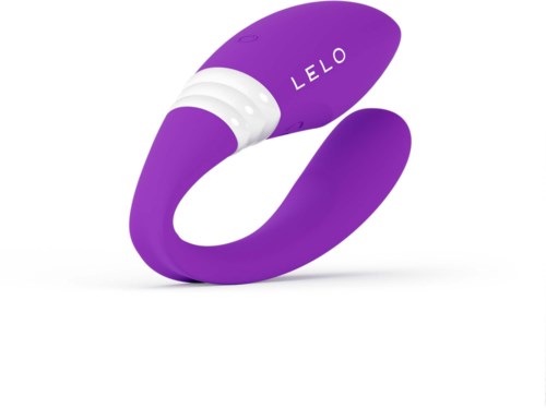 Ein lilafarbenes und weißes tragbares Gerät in Ringform mit dem Markennamen LELO.