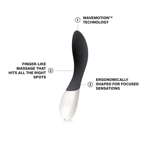 Ein elegantes, schwarz-weißes Gerät mit Wellenbewegungstechnologie, gestaltet für fokussierte Massagegefühle.