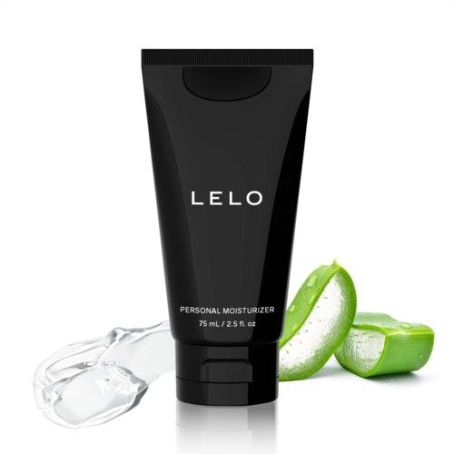 Lelo Feuchtigkeitscreme in schwarzer Tube mit Aloe Vera und Gurke daneben.