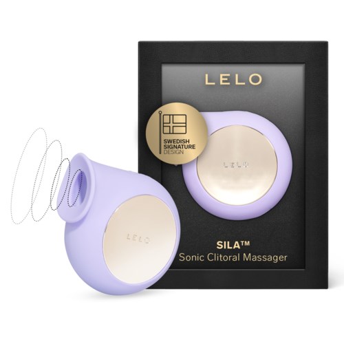 Eine lila, eiförmige Vorrichtung mit goldfarbenen Akzenten und einer Box, als klitorale Massagegerät von LELO gekennzeichnet.