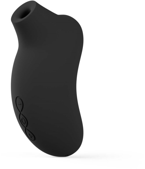 A black, curved device with buttons on the front, likely a small electronic gadget or remote control.