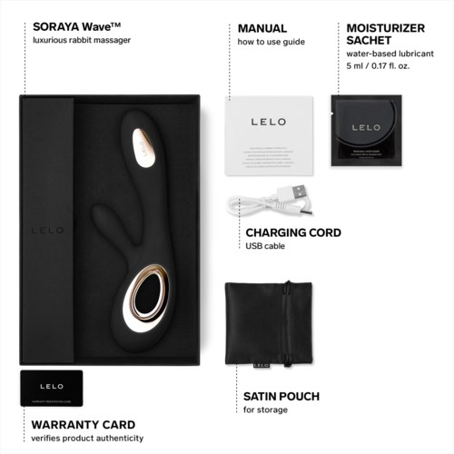 Das Set enthält einen Kaninchen-Vibrator, Bedienungsanleitung, Gleitmittelbeutel, USB-Ladekabel, Satinbeutel zur Aufbewahrung und Garantie-Karte.